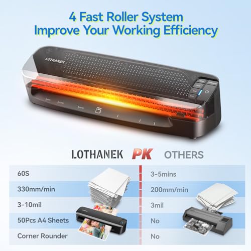 A3 4-Roller Commercial Laminating Machine, LOTHANEK 3-10 Mil 13 inch Wide Heavy Duty Thermal Laminator Machine with 50 Sheets, 60-Second Warm-up Laminator 11x17 for Home, School Of image 5