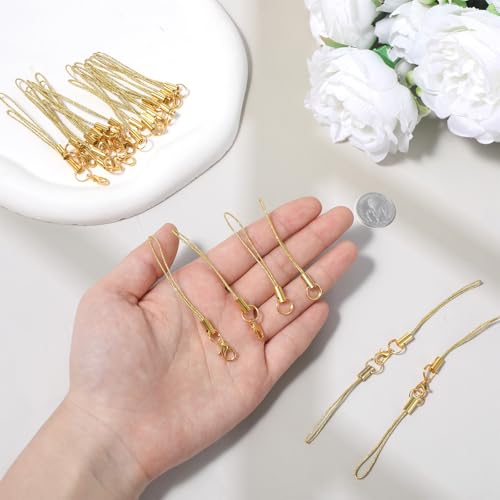 Skrfren 100 Stück Einfache Handy-Lanyard-Riemen für Schlüssel, Gold Phone Lanyard Strap for Keyrings Handyanhänger Schlaufen mit Karabiner für Charm, USB Schüsselanhänger