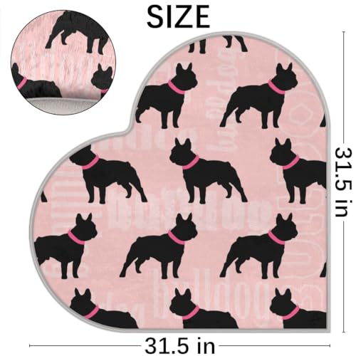 Französische Bulldogge Liebe Langhaar Verdickte Boden Fußmatte Teppiche 80cm, Cartoon Bulldogge Bereich Teppich für Wohnzimmer Küche Schlafzimmer Waschbar rutschfest Bodenmatte Teppich
