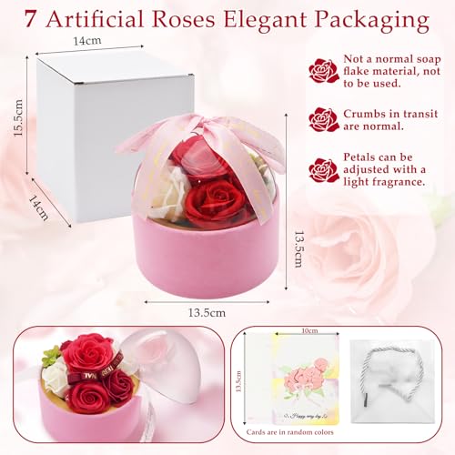Cyiecw 7 Stück Ewige Rosen in Rosenbox - Parfümierte Kunstblumenstrauß Infinity Rosen, Romantisches Geschenk für Mutter/Freundin/Ehefrau, Valentinstag Geburtstag Weihnachten Muttertag(Rot)