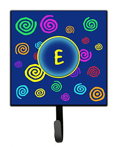 Caroline's Treasures CJ1011-ESH4 Letter E Initial Monogram - Blue Swirls Leash or Key Holder, Wall Hooks, Key Hooks Holder, Coat Rack Wall Mount, Coat Hooks, Hooks for Hanging Keys, Towels, Aprons, Le