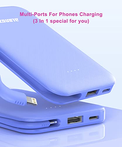 Alongza Portable Charger Small Size Built In Cable 4500Mah Power Bank, External Battery Pack Lightweight Backup Charger, Ultra Slim Battery Backup Charger For Cell Phones #TOP6