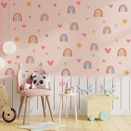 Boho Rainbow Wall Decor Stickers Small Rainbow Wall Decal Watercolor Rainbow Heart Sun Star Wall Stickers For Girls Boys Baby Bedroom Nursery Wall Decor (Classic Style) #TOP4