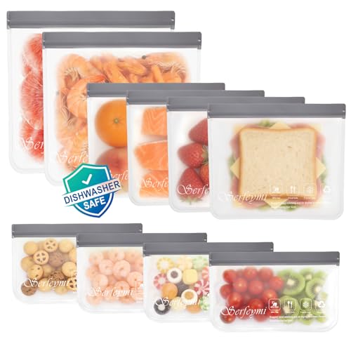 10 Pack Reusable Freezer Dishwasher Safe, BPA Free, Food Storage Bags