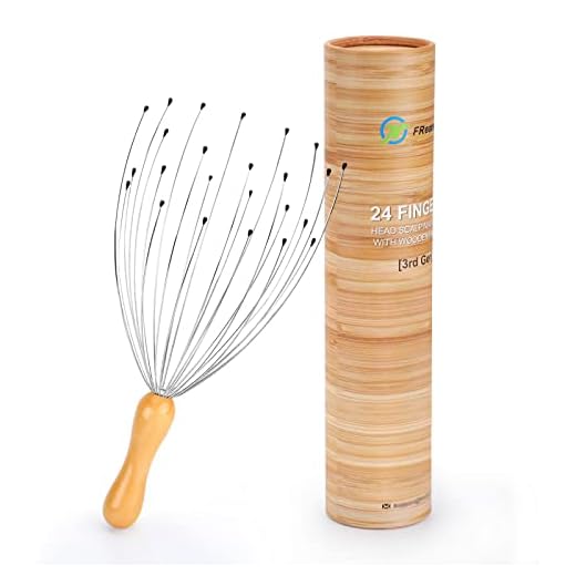 FREATECH Araña de Masaje Cabeza con 24 Dedos - Mango Madera Ergonómico, Masajeador Cabeza para Relajación Profunda y Alivio Estrés, Raspador de Cabeza para Estimular Cuero Cabelludo