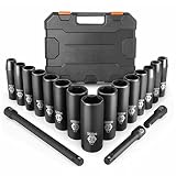 18pcs 1/2-inch Drive Deep Impact Socket Set, 6 Point,10-24mm,15pcs Metric Sockets with 3pcs Extensio