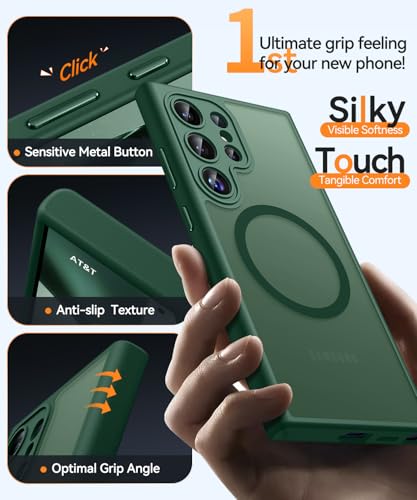Image of CANSHN Designed for Samsung Galaxy S24 Ultra Case [Full Camera Protection] [Compatible with MagSafe] Translucent Matte Shockproof Protective Phone Cover 6.8 Inch - Deep Green
