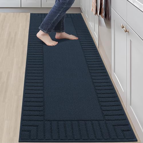 BEQHAUSE-Kitchen-Rugs-and-Mats Non Slip Kitchen Runner Rug Absorbent Kitchen Mats for Floor Machine Washable Kitchen Floor Mat,Navy Blue 24”x71” Blue 24"x71"