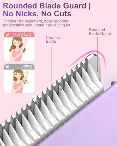 Image of Bikini Trimmer for Women, 2-in-1 Waterproof Painless Body Shaver for Legs, Underarms, Bikini Line with Narrow & Wide Ceramic Blades, 3 Combs, USB Rechargeable, Travel Friendly Gift for Women,Mauve