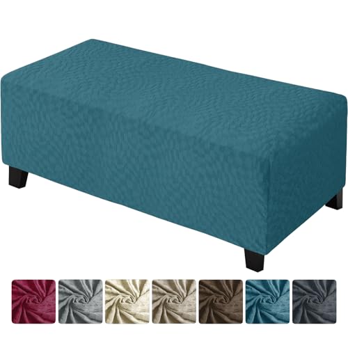 ZNSAYOTX 2026 Rectangle Ottoman Cover (L:57"-75") Super Stretch Soft Footrest Slipcover Form Fit, Universal Folding Foot Stool Covers with Non-Slip Elastic Band, Fashion Jacquard Texture, Teal