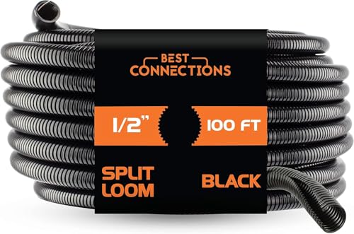 BEST CONNECTIONS Split Wire Loom Flex-Guard Convoluted Tubing Protective Split Cable Sleeves for Auto Home Industrial Electrical Wires Chemical Resistant Conduit Black (1/2" - 100ft)