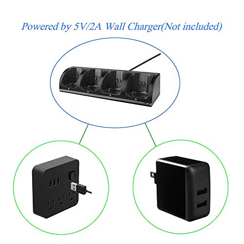 Wii Charger Dock For Wii/Wii U Remote Controller, 4 Port Charger Station With 4 Batteries Pack Usb Charging Cable Led Indicator -Black #TOP6