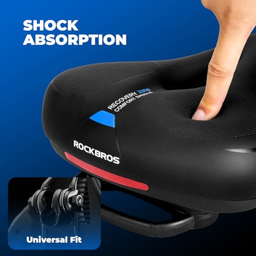 ROCKBROS Fahrradsattel Bequem Gelsattel Herren Damen Ergonomischer Breiter Fahrradsitz Weich Memory Foam MTB Rennrad 26 * 22cm Atmungsaktiv Wasserdicht,Schwarz Blau
