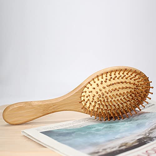 Firschoie Haarbürste Bambus 3er Set, Haarbürsten ohne Ziepen, mit kleinem Reinigungskamm, Antistatische Kopfhautmassage reduziert Frizz und Haarbruch, Geeignet für langes Haar, lockiges Haar, Spliss
