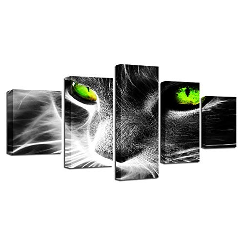 Art mural oeil de chat vert impression 5 pièces design contemporain haut de gamme