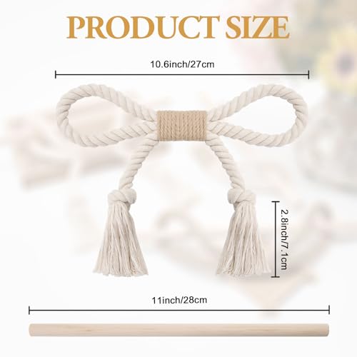 Pretty Jolly 2 Pack Natural Cotton Rope Curtain Tiebacks Boho Rustic Style Decorative Drape Tie Backs Farmhouse Hand-Woven Curtain Holdbacks with Wood Club for Home Office Drapery (Cotton knot-Beige) - Image 4