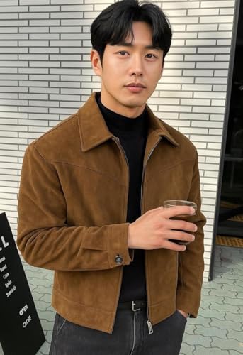 YOONIKK Store YOONIKK Classic Suede Jacket, Brown, XL - Image 2