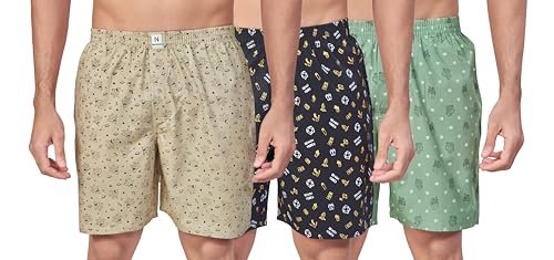Image of Nermosa Pure Cotton Comfortable & Breathable Printed Regular Shorts /Boxer for Men, Pack of 3
