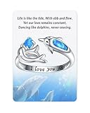 EJALEN 925-Sterling-Silver Opal Sea Turtle/Dolphin Ring - Inspirational I Love You Forever Adjustable Open Nature Ocean Mother Daughter Ring Cute Animal Jewelry Gifts for Women (Opal Dolphins Ring)
