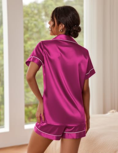 Image of Ekouaer Pajamas for Women Set Silk Satin Pjs 2 Piece Button Down Sleepwear