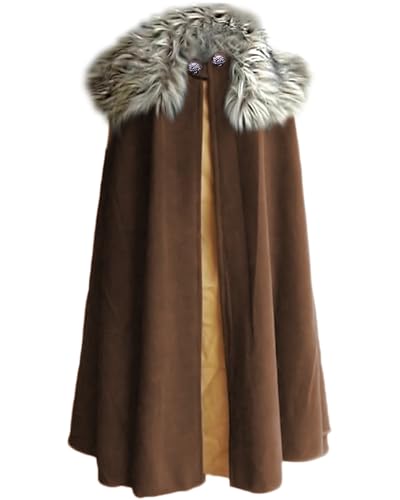 MSOrient Medieval Viking Cloak Fur Cape Cosplay Costume Renaissance King With Fur Cloak Halloween Costume (S, Brown)