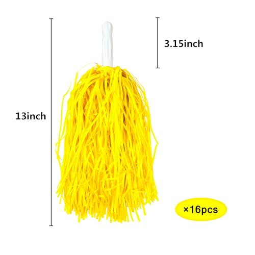16PCS Cheerleading Pom Poms Metallic Foil Plastic Pom Poms with Baton Handle for Game Sports Squads Dancing Party Football Basketball Club Spirit Sports Stage Performance Celebration (Yellow) by PPXMEEUDC - Image 2