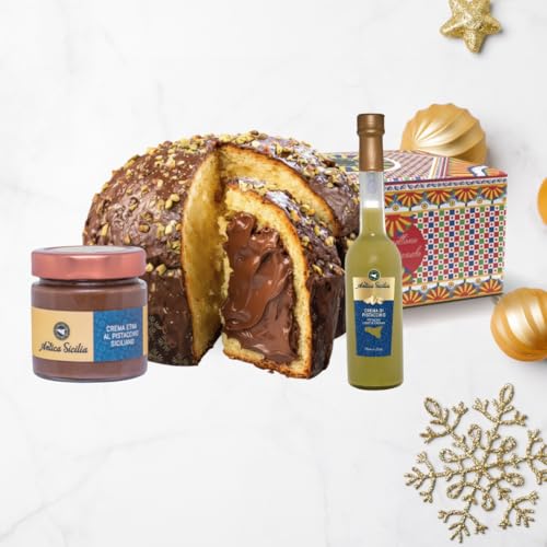 Antica Sicilia Confezione Natalizia Panettone Artigianale Al Pistacchio + Liquore