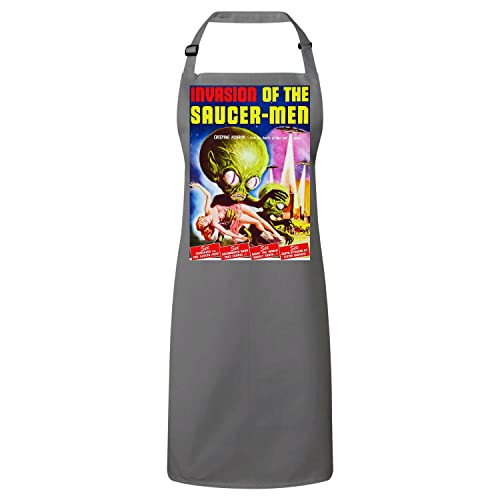 Tablier cuisine gris anti-taches Alien Invasion pour protéger vos vêtements avec style