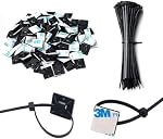 Cable Tie Zip noir set de montage auto-adhésif, supports de base de câble avec des tampons collants, 100 ensemble