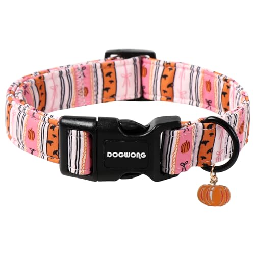 DOGWONG Fall Dog Collar- Pink Halloween Dog Collars Adjustable Classic Halloween Dog Collar for Small Medium Large Dogs L