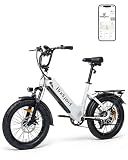 Bodywel F20 E Bike Herren Damen, 20x3.0“ E Fatbike Tiefeinsteiger Elektrofahrrad City Mountain,70-80km Reichweite, 48V 15Ah Akuu, 250W Heckmotor, 4,5“ LED Display, 7-Gang-Getriebe, Federgabel (Weiß)