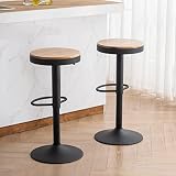 YOUNUOKE Bar Stools Set of 2 Round Adjustable Swivel Counter Height Barstool Backless Wood and Metal