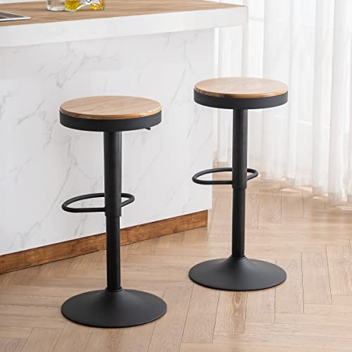 Younuoke Bar Stools Set Of 2 Round Adjustable Swivel Counter Height Barstool Backless Wood And Metal Bar Stools With Footrest Modern Bar Chair For Kitchen Counter Island #TOP29