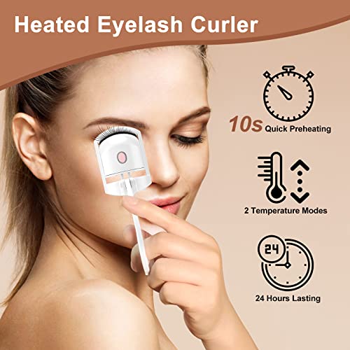 Heated Eyelash Curlers Rechargeable - Electric Mini Eyelash Curler Travel Quick Long-Lasting Lash Curler, 24H Natural Curl Gentle Lash Pad, Portable Lash Shaper, On The Go Use Natural Eye Lashes (P1) #TOP3
