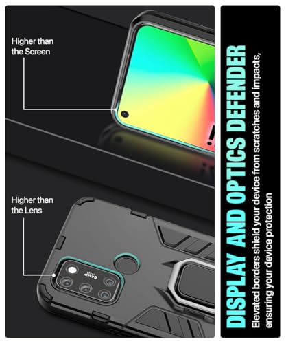 Image of WOW IMAGINE Shock Proof Back Case Mobile Cover for Realme 7i | Back Cover Case (Tough Armor | Hybrid PC + TPU | Ring Holder & in-Built Kickstand | Black)