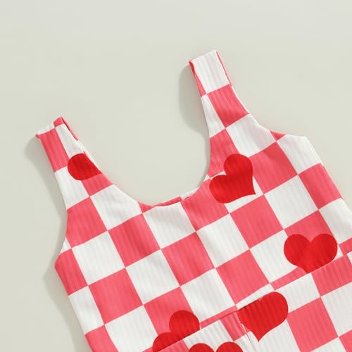 ZAXARRA Toddler Baby Girl Stripes Bell-Bottom Jumpsuit Romper Overalls Long Pants Outfits (5-6 Years, Plaid Love)