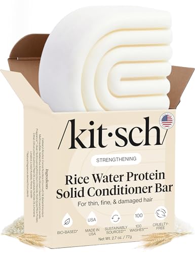 Kitsch Rice Water Conditioner Bar for Hair Growth – Rice Protein Hair Conditioner to Repair Damage, Prevent Split Ends & Boosts Shine – Paraben, Silicone & Sulfate-Free Hair Care - Made in USA, 2.7 oz
