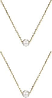 2Pcs Pearl Pendant Necklaces Freshwater Cultured Single Pearl Necklace Delicate Pearl Pendant Gold Necklace Bridesmaid Gifts for Wedding Engagement Women Girl Bride