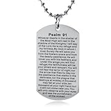 FAYERXL Christian Scripture Psalms 91 Dog Tag Necklace,Catholic Bible Verse Religion Fath Gifts