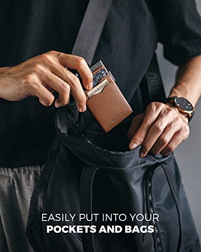 Image of VULKIT Credit Card Holder Minimalist Slim Pop Up Wallet with Leather Slots RFID Blocking for Men and Women Holds 7 Cards and Notes Brown