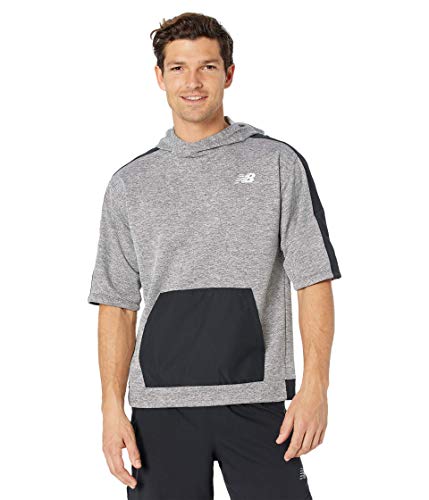 Image of New Balance Tenacity Lightweight Knit Short Sleeve Hoodie, Heather Charcoal, Medium