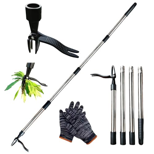 nnOuOnn Weed Puller Remover Tool, New Stand-Up Long Handle Garden Weed Puller Root Remover, 4-Part Detachable Stainless Steel Manual Picker for Dandelions (147cm/58in)