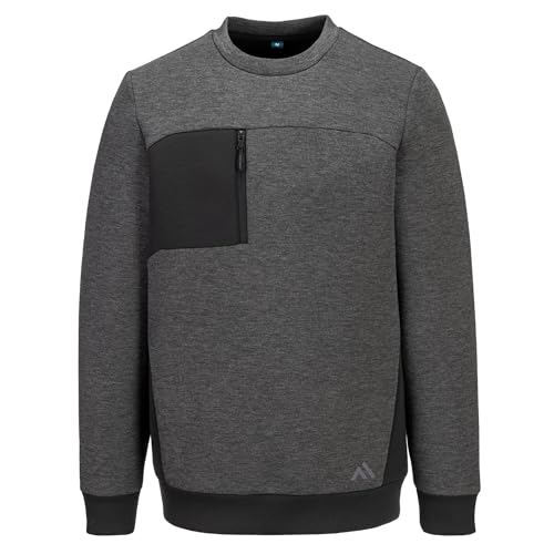 Image of Portwest KX377KX3 Sport Tech Sweatshirt Workwear Wicking Two Faced Fabric Ergonomic Cut Reflective Trim Durable Lightweight Pullover With Contrast Panels And Secure Chest Pocket Metal Grey,XXL