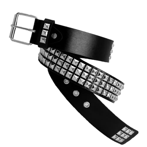 Shatore Rivet Belt PU Leather Punk Belt for Men Adjustable Black with Studded Design for Casual and Party Wear