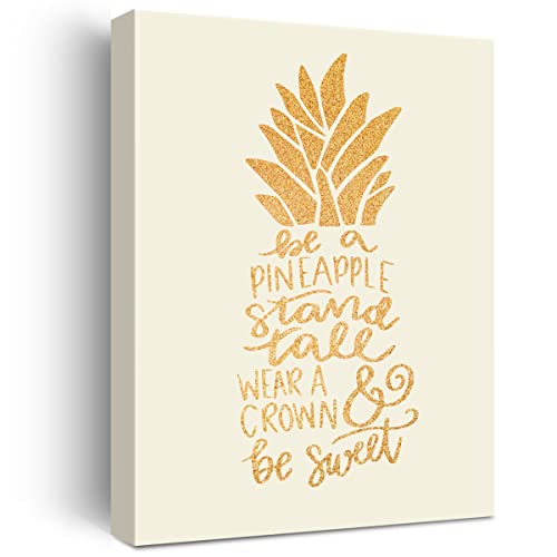 Pineapple Gold Foil Canvas Wall Art Motivational Be A Pineapple Stand Tall Quote Print Framed Canvas Painting Artwork Home Decor Gifts 12X15 Inch #TOP16