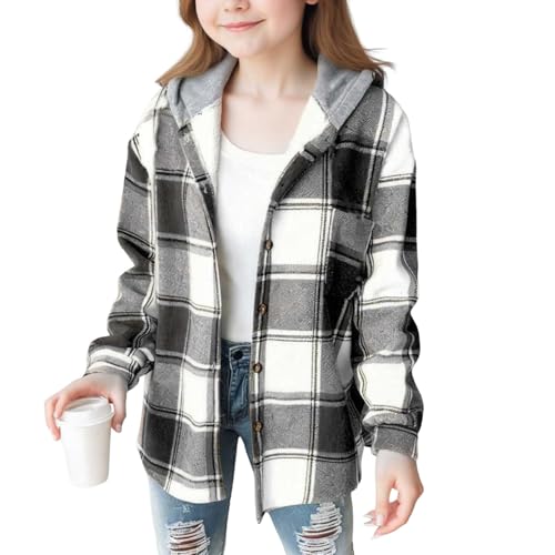 fall jacket for girls Girls Cute Flannel Fall Winter Shacket Plaid Jacket Casual Long Sleeve Button Down Fashion Coat 4-12 Years