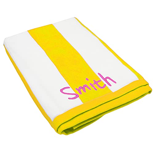 The Wedding Party Store Premium Personalized Striped Cabana Beach Towel 35" X 60" - Monogrammed Pool Towels - Custom Embroidered With Any Name (Yellow) #TOP2