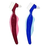 AIWAYING Premium Hard Denture Brush Toothbrush, Double Sided Brush for False Teeth Cleaning 2Pack (B