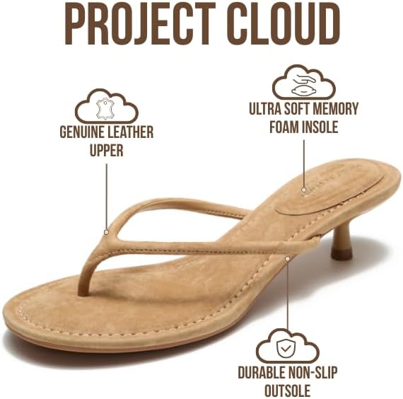Project Cloud 100% Genuine Leather Kitten Heels for Women Footwear - Memory Foam Fashion Thong Heels for Women - Lightweight Summer Sandals for Womens 2026 (Mango) - Image 2
