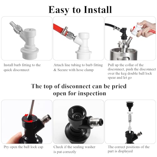 4 Pairs Corny Keg Ball Lock Quick Disconnect Set, Home Brewing Cornelius Keg Parts Ball Lock Keg Fittings with Stainless 5/16'' Gas 1/4'' Beer Barb Swivel Nuts Hose Clamp for Keg Post Coupler by Dbgogo - Image 5
